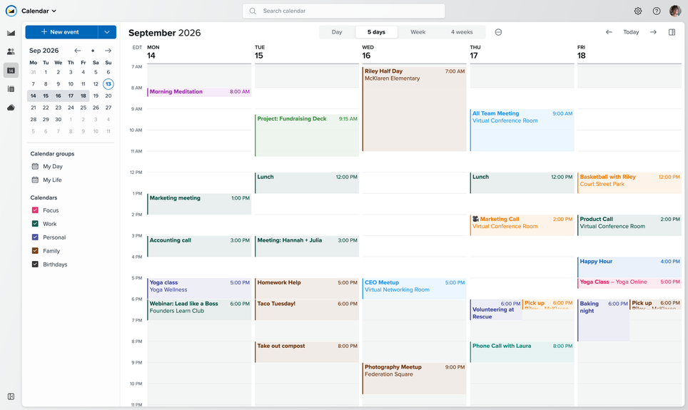 Screenshot of the Fastmail calendar app