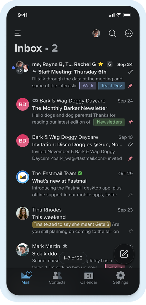 Screenshot of the Fastmail mail app