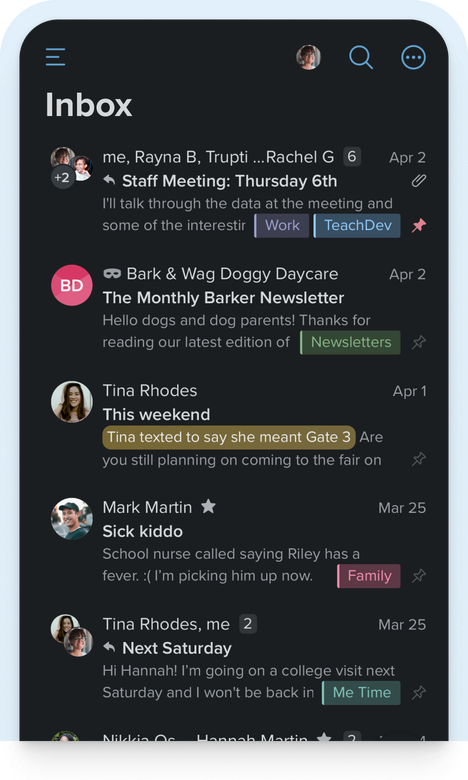 Screenshot of the Fastmail mail app
