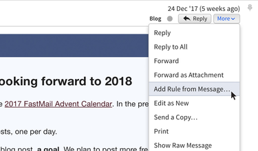 image showing the Add Rule function when viewing a message in the FastMail web interface