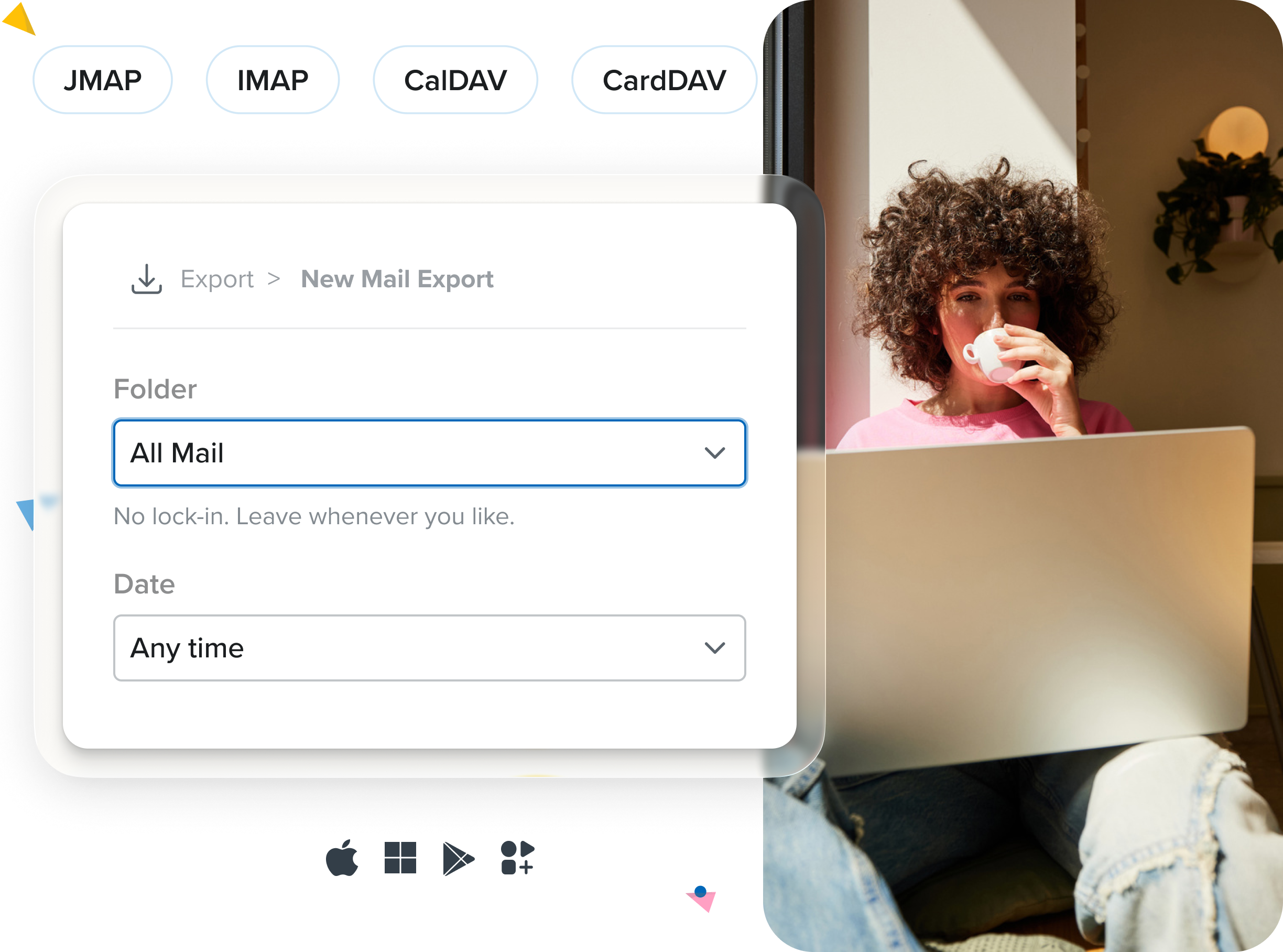 Fastmail account settings showing IMAP, CalDAV and CardDAV server details ready to copy into another app