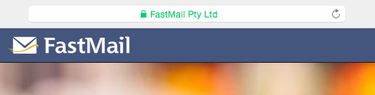 Green EV SSL badge reads FastMail Pty Ltd